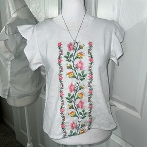 Gorgeous Vintage French Style Embroidered Blouse Size S